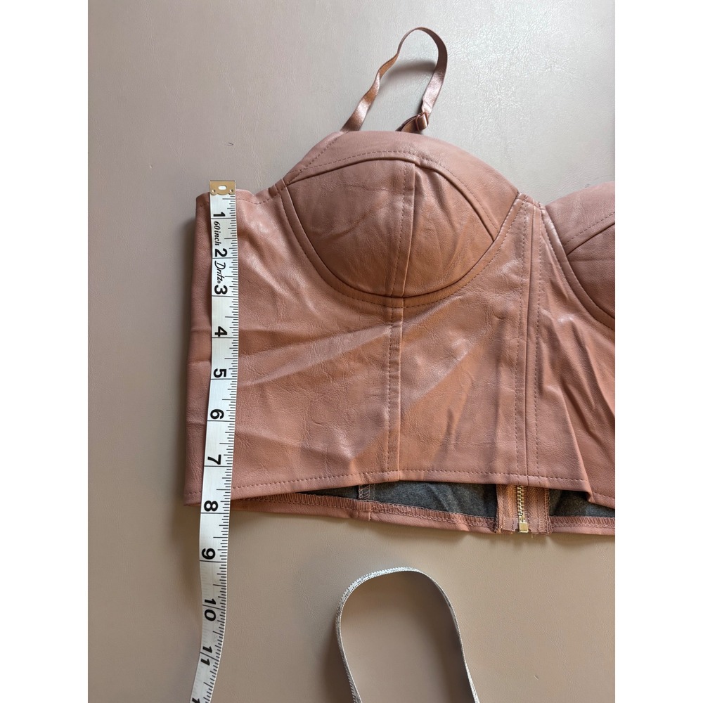 Haute Monde Faux Leather Corset Bustier‎ Top Dusty Rose Strappy Zip Size L - Picture 8 of 8
